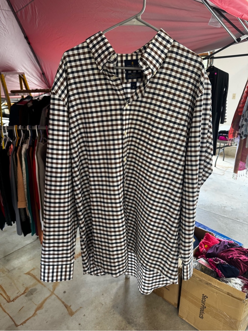 Stafford Brown, Black & White Checked Button-Up Shirt